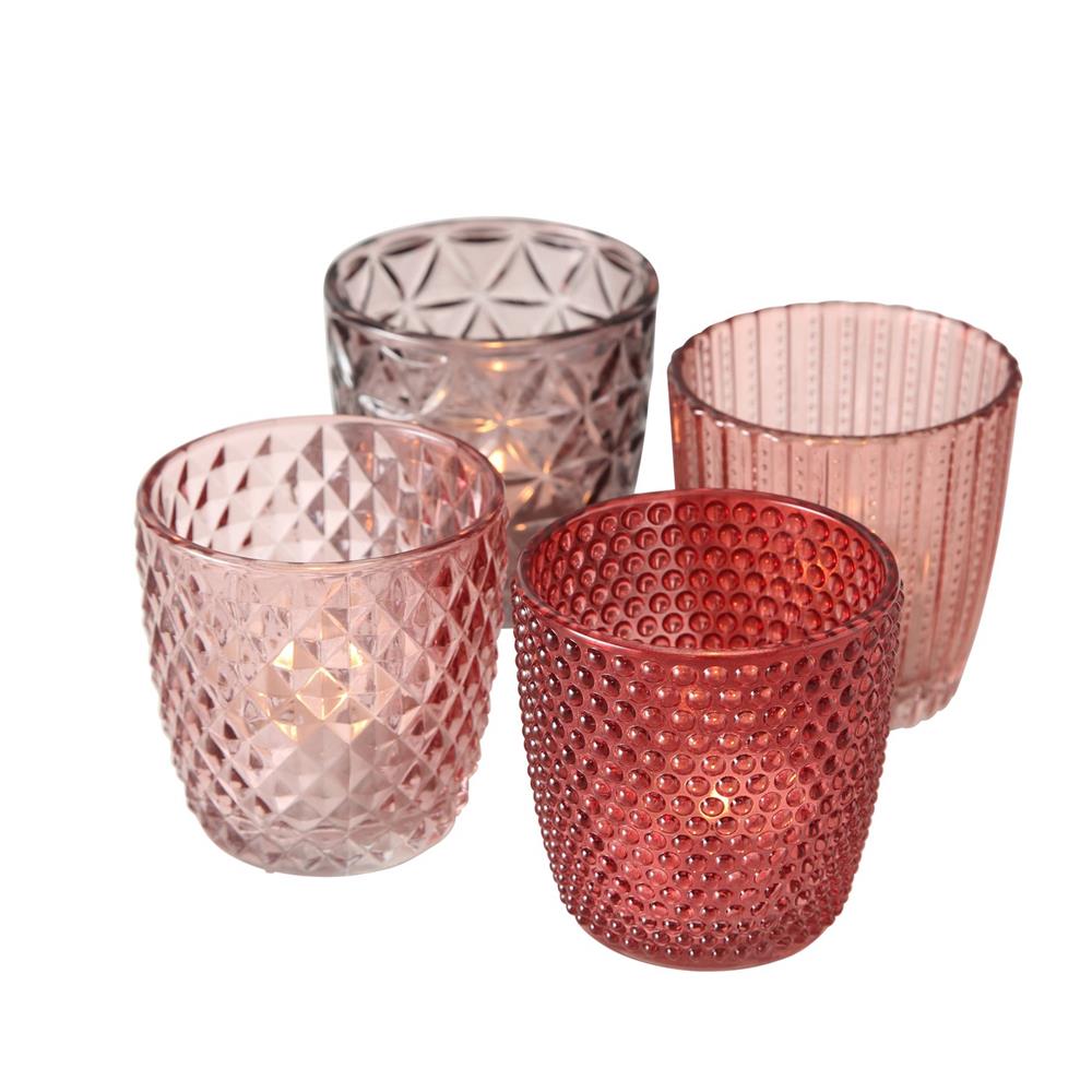 BOLTZE Windlicht Marilu 4er Set Glas Rosa 30 x 8 x 8 cm