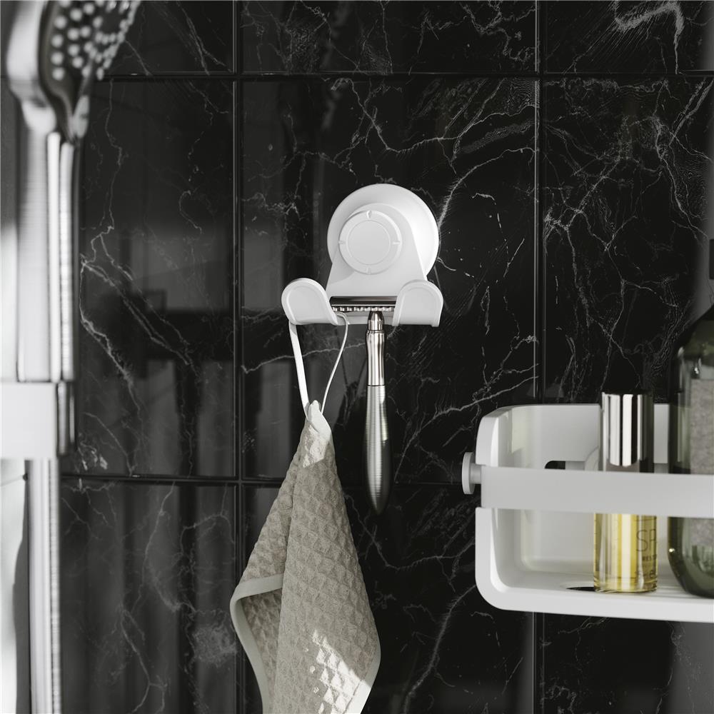 Umbra Flex Doppelduschhaken zum Kleben, für Luffaschwamm, Duschbürste, Waschlappen und Rasierer