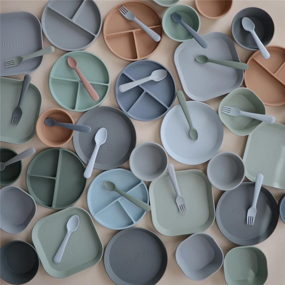 Mushie Silikon-Kinderschüssel, Stone, Schüssel mit Rutschfestem Saugnapf