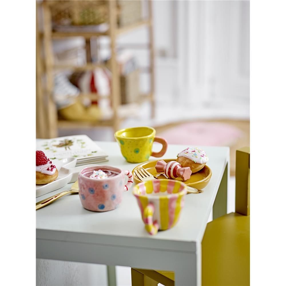 Bloomingville MINI Nini Tasse, Rosa mit blauen Punkten, Steingut, Kindertasse, dänisches Design