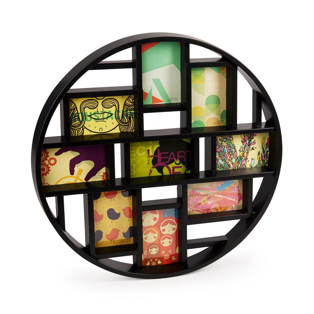 Umbra Luna Bilderrahmen Collage für 9 Fotos Schwarz Runde Fotowand für neun 10 x 15 cm Bilder Fotos