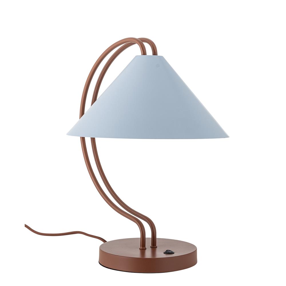 Bloomingville Janya Tischlampe, in Rot, aus Metall, moderne Tischleuchte mit Blauem Lampenschirm