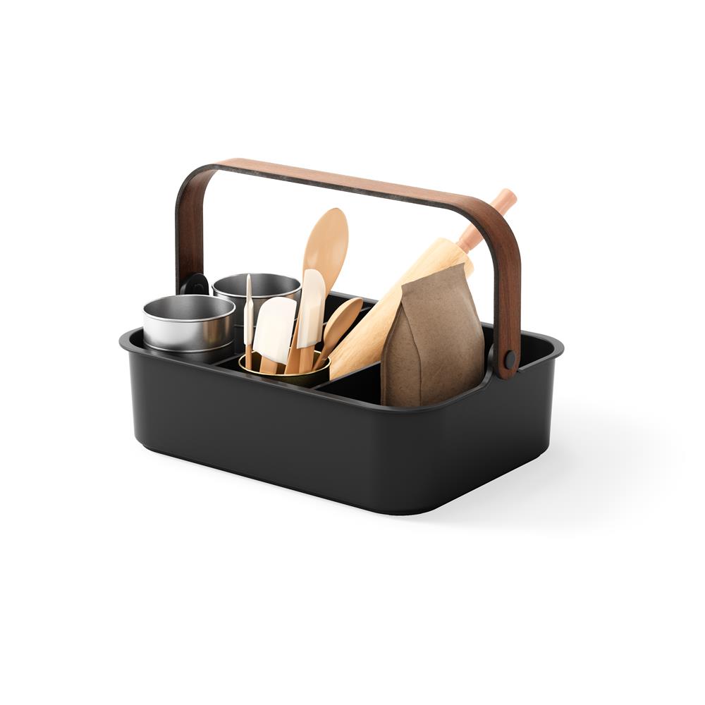 Umbra Bellwood Vorratsschrank Organizer mit 3 Fächern, großer Aufbewahrungsbehälter in Schwarz/Walnuss