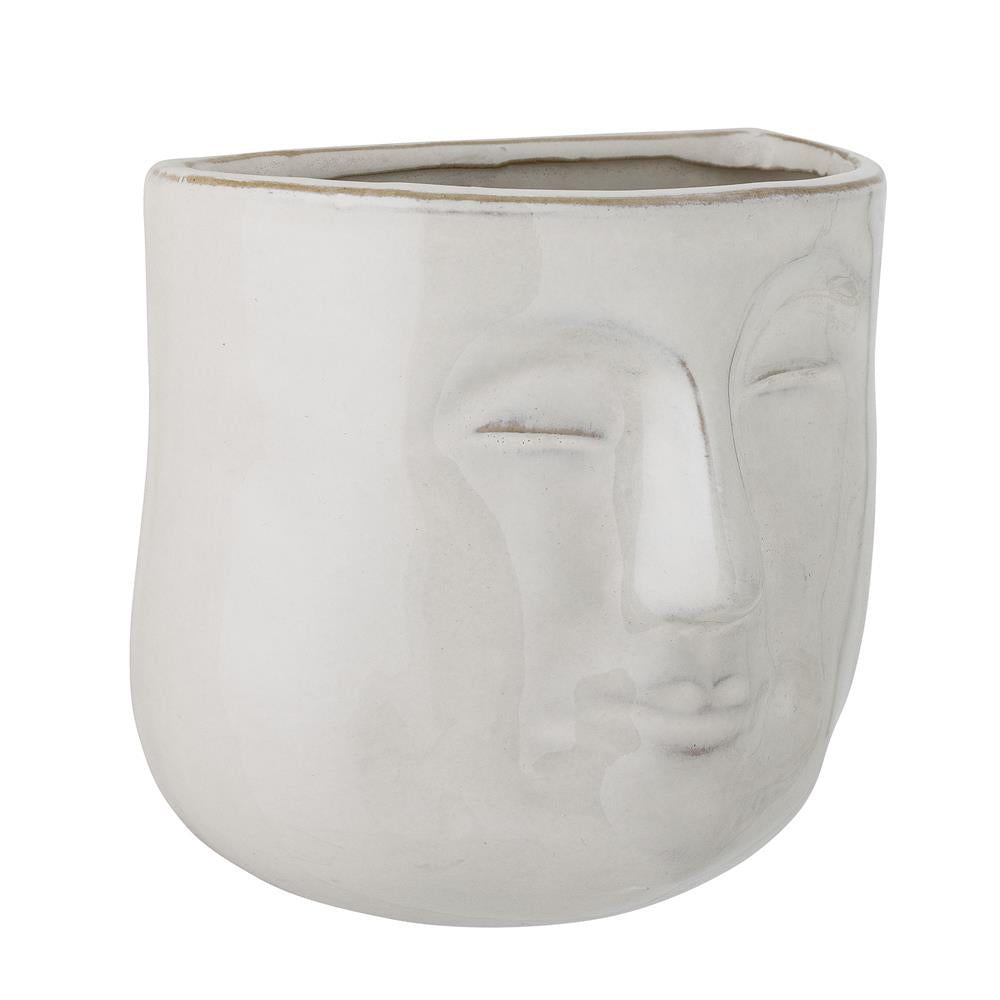 Bloomingville Ignacia Wand-Blumentopf – weißer Steinguttopf mit Gesicht, 16,5 cm