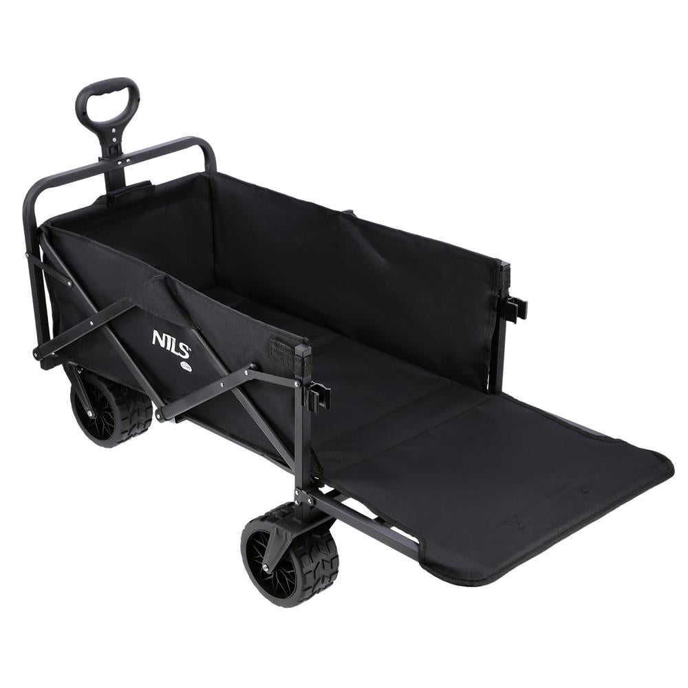 NILS CAMP Bollerwagen faltbar 160L in Schwarz - Campingwagen für Strand & Garten