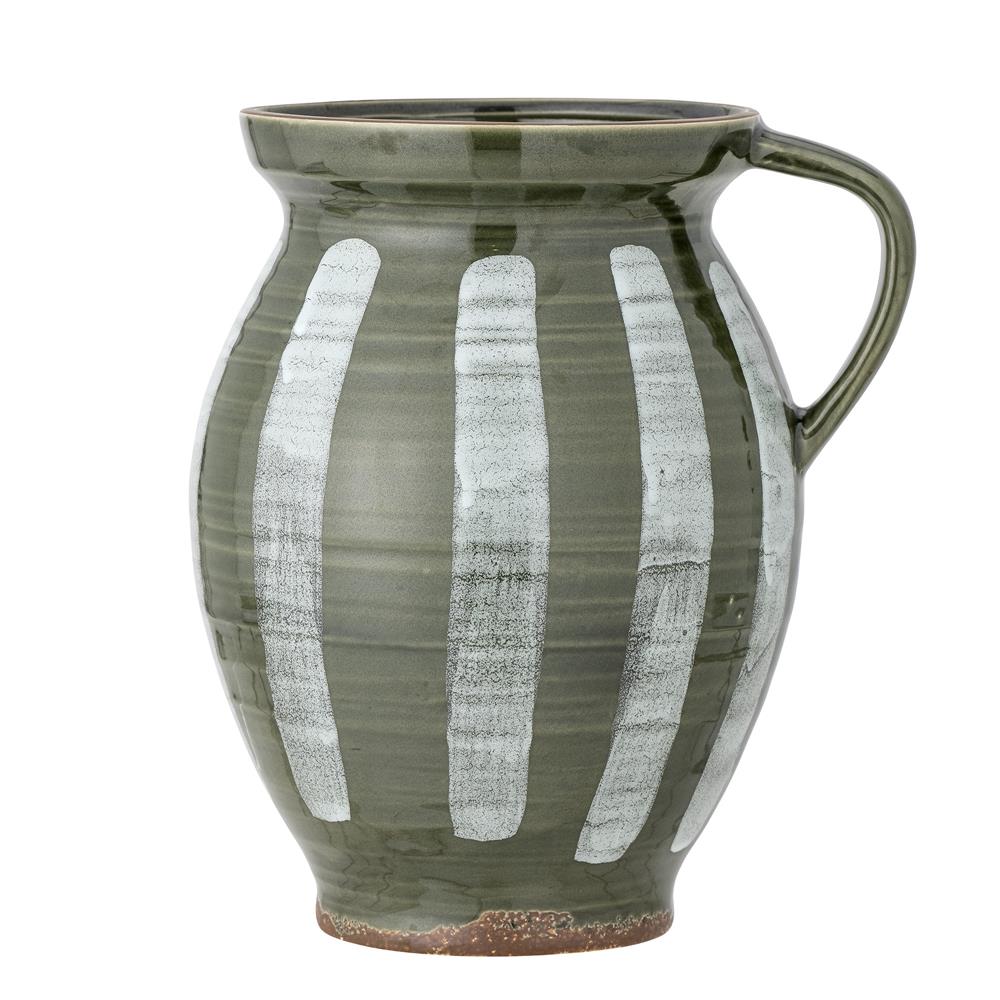 Bloomingville Frigg Vase – handdekorierte Steingutvase in Grün & Blau, 26 cm hoch