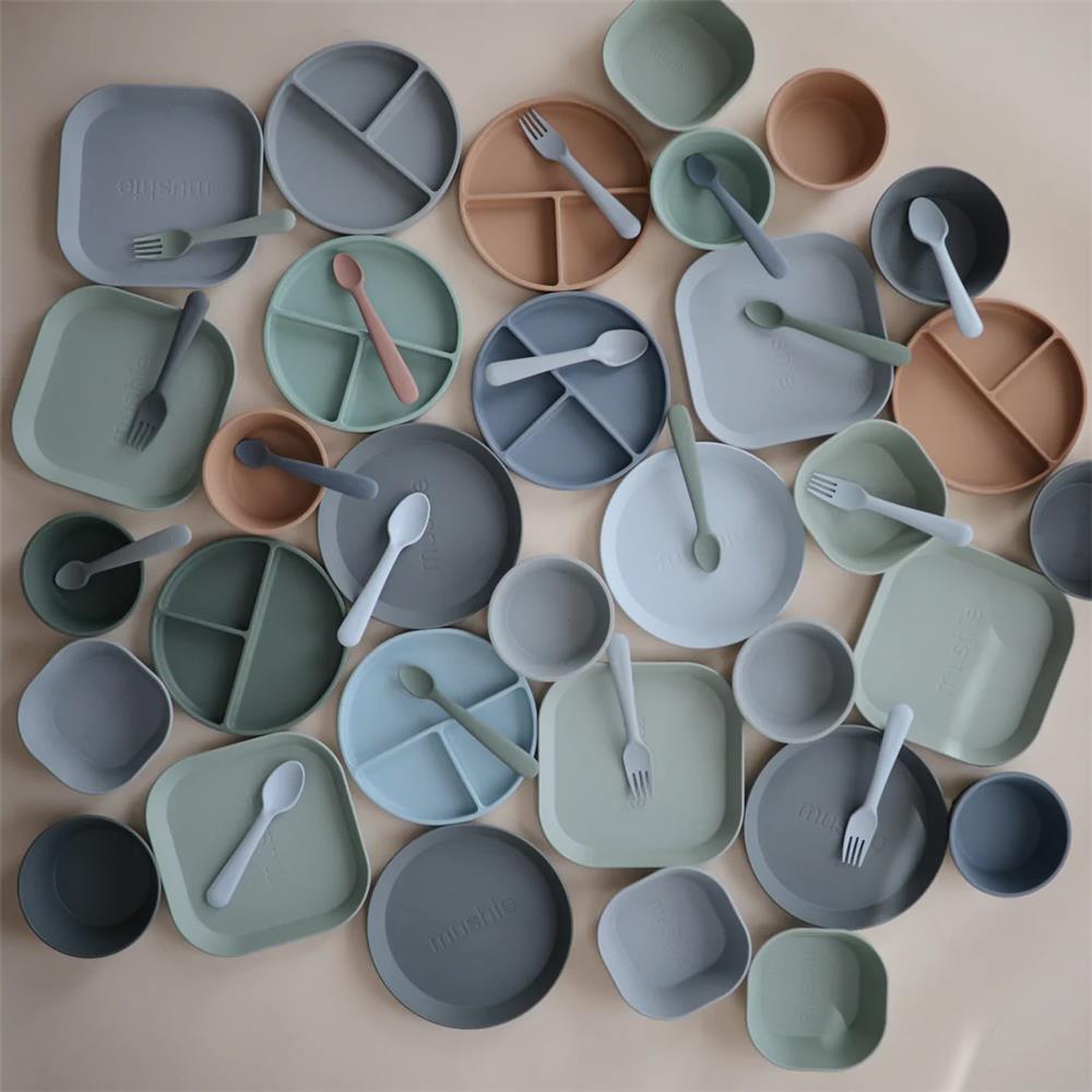 Mushie Kinderschüssel 2er Set, Powder Blue, rund, BPA-frei