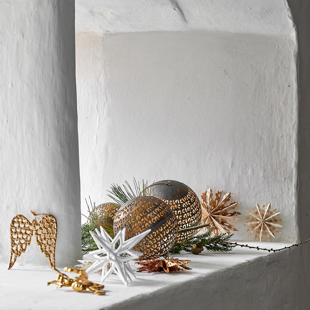 Bloomingville Lumie Deko 3er Set, Messing, Metall – handgefertigte Kugeln mit Vintage-Charme