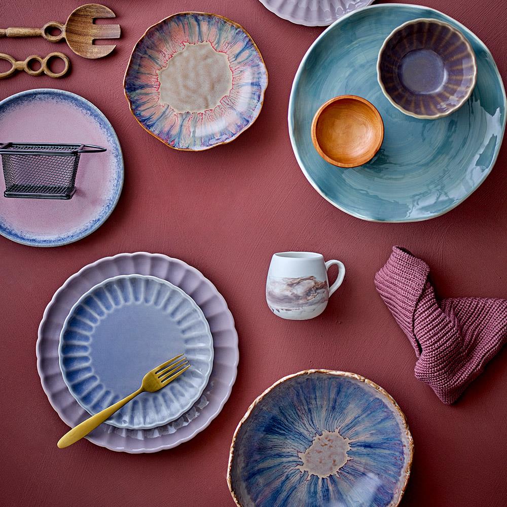 Bloomingville Amalia Schale, Blau, Steingut, 18,5 cm, spülmaschinengeeignet, handglasierte Optik