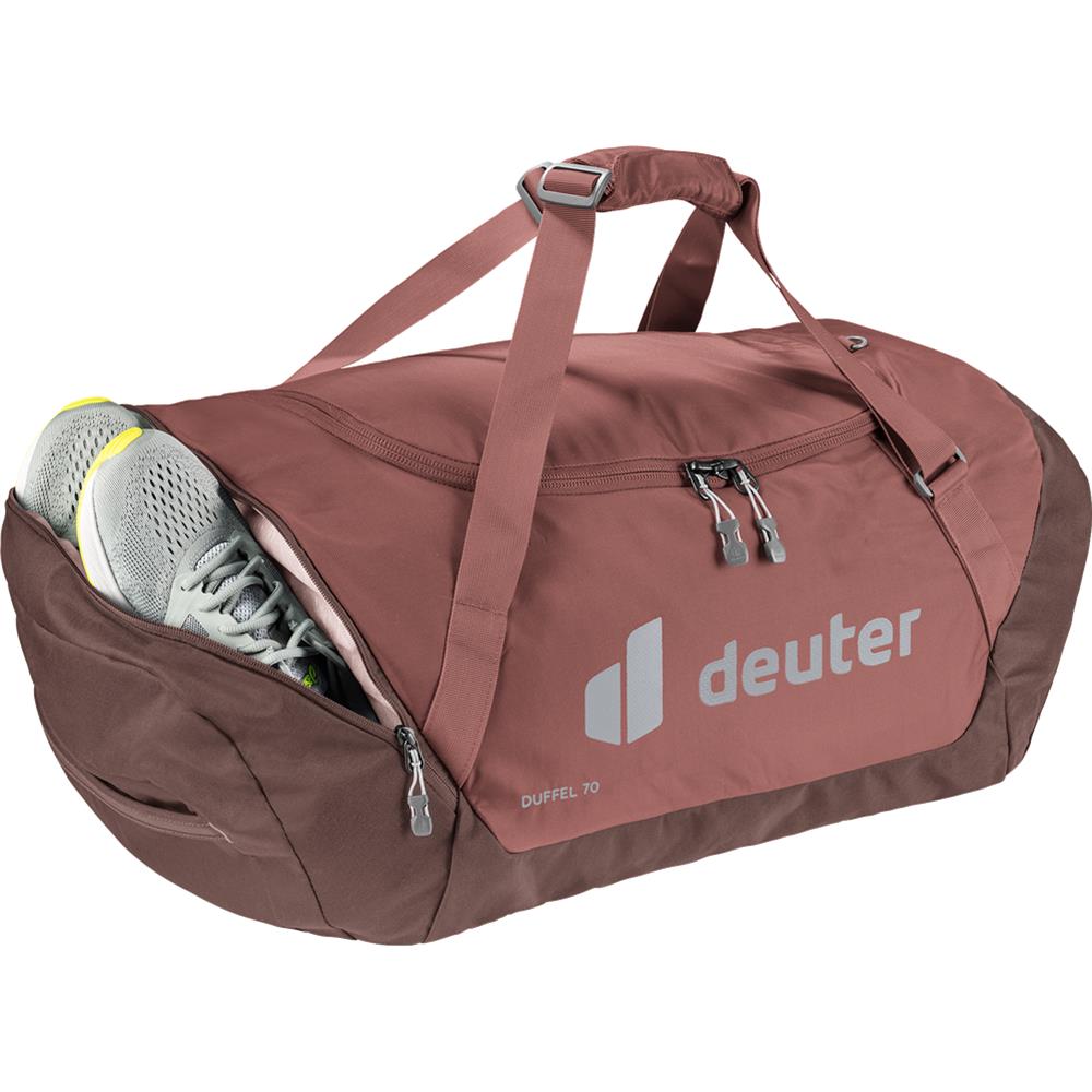 deuter Duffel 70, Reisetasche, caspia-raisin (braun), mit Seitentasche und Netzinnentasche