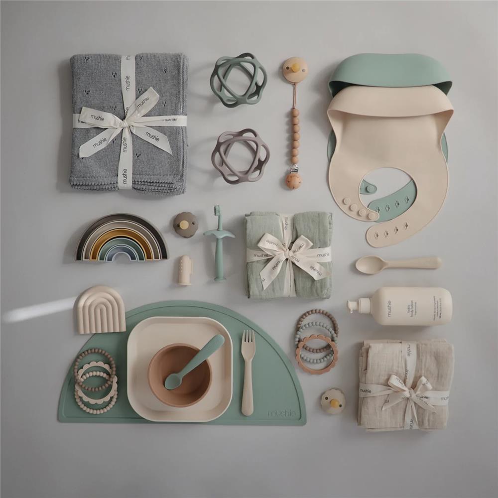 Mushie Gestrickte Babydecke Pointelle, Gray Melange, aus 100% Bio-Baumwolle