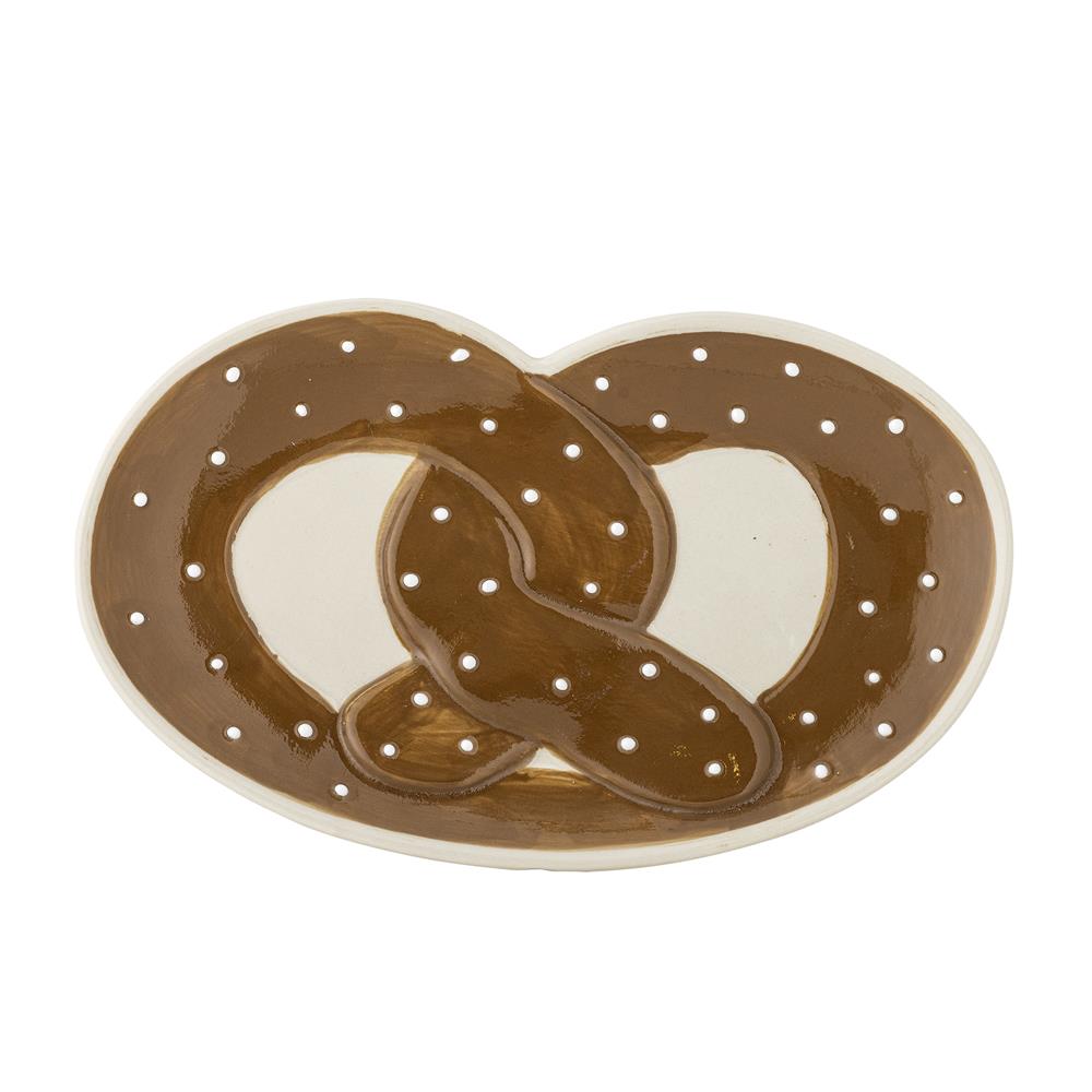 Bloomingville Treats Servierplatte Brezel, Braun, Steingut, 23,5 cm, Weihnachtsteller