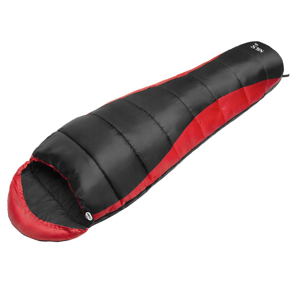 NILS CAMP Schlafsack Schwarz-Rot - Mumienschlafsack für Camping, Trekking & Outdoor
