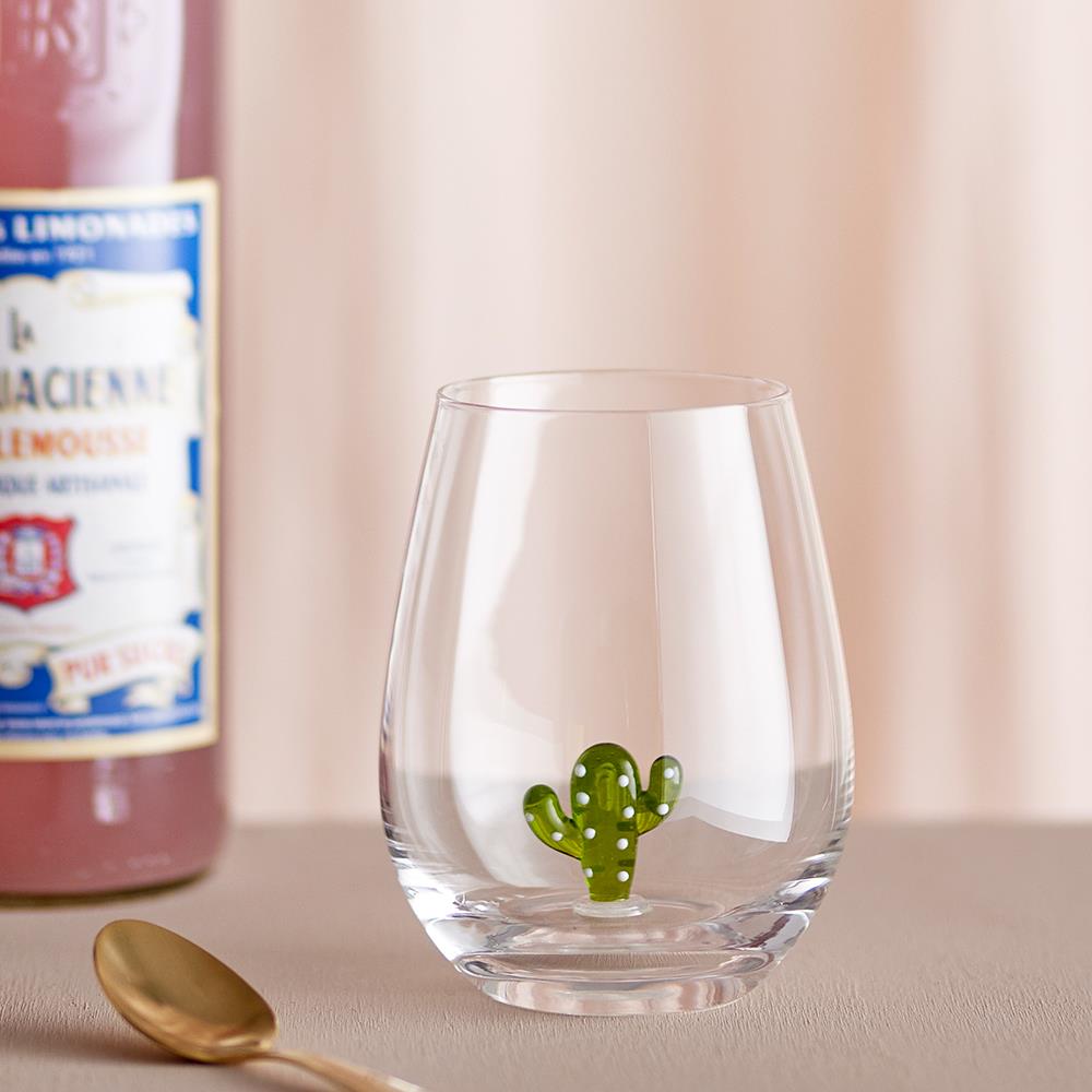 Bloomingville Misa Trinkglas, 560 ml, aus Glas mit Kaktusfigur im Inneren