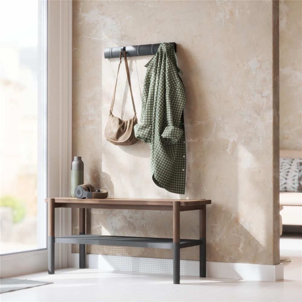 Umbra Flip Wandgarderobe, Garderobenleiste in Schwarz, mit 5 beweglichen Haken in Schwarz