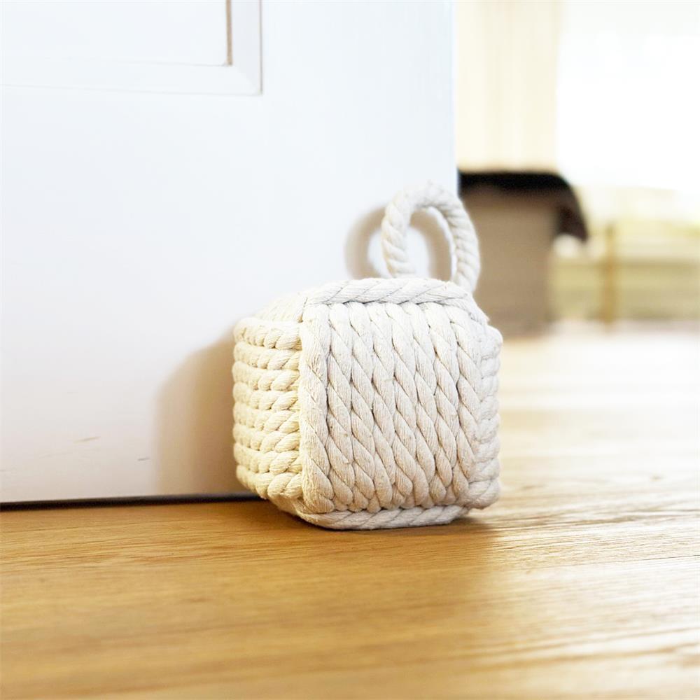 BOLTZE Türstopper quadratisch Strick Beige/Braun (2 Stück) – als Buchstütze, Fensterstopper & Türhalter