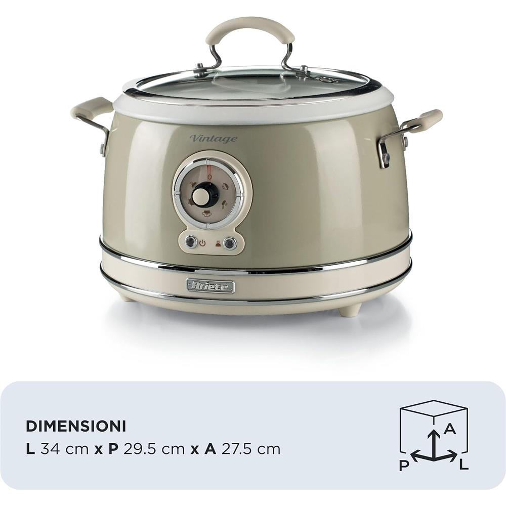 Ariete Vintage Reiskocher, Beige, 3,5L, Slow Cooker, Dampfgarer, 5 Programme, Keramikschüssel