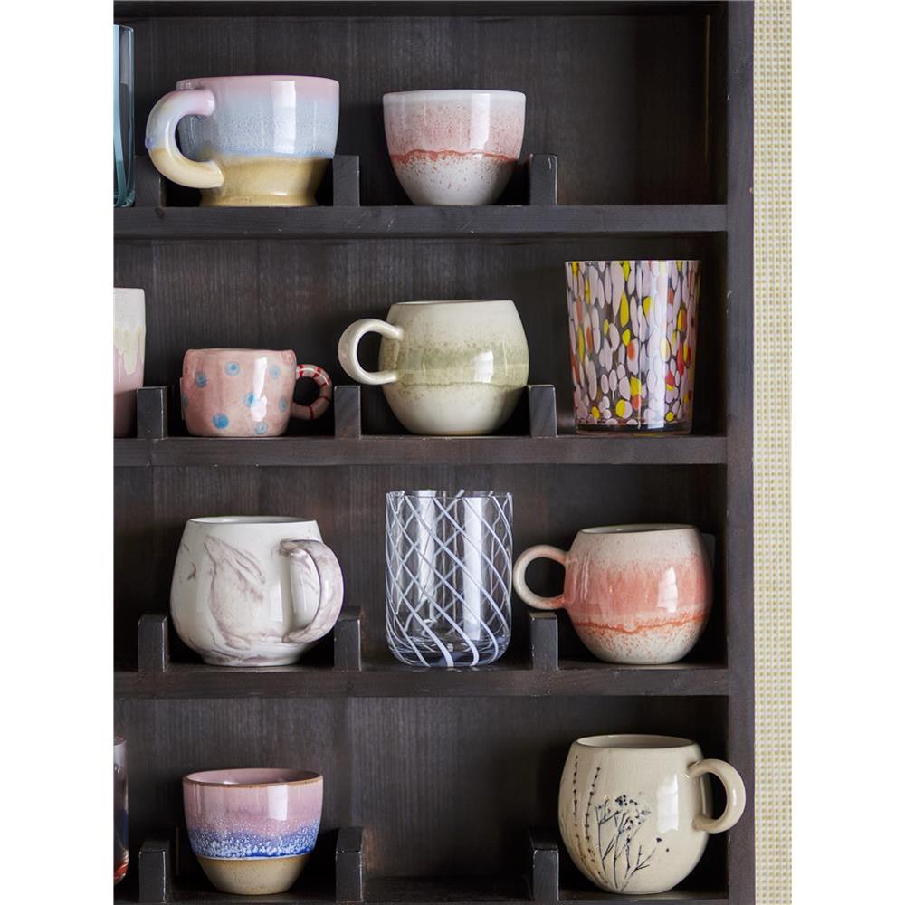 Bloomingville MINI Nini Tasse, Rosa mit blauen Punkten, Steingut, Kindertasse, dänisches Design