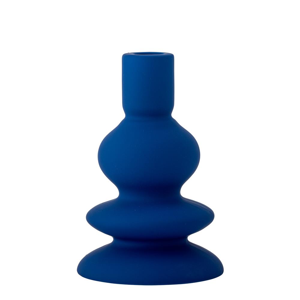 Bloomingville Thorne Kerzenhalter aus Steingut in Blau 16 cm – dekorativer Kerzenhalter für Wohnzimmer