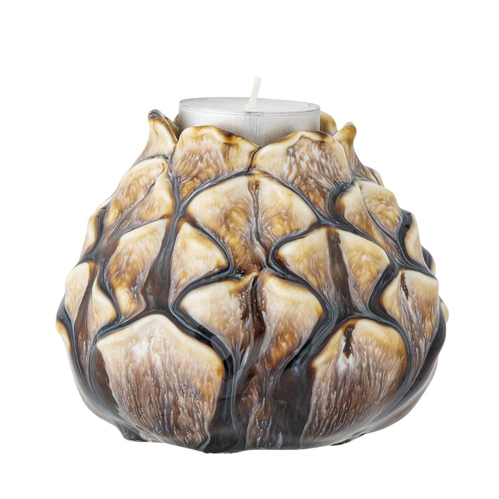 Bloomingville Cathie Teelichthalter, Braun, Steingut, 11 cm, mit organischer Formgebung