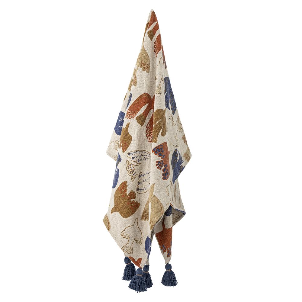 Bloomingville Anniversary Wohndecke 160 x 130 cm mit recycelter Baumwolle mit Quasten