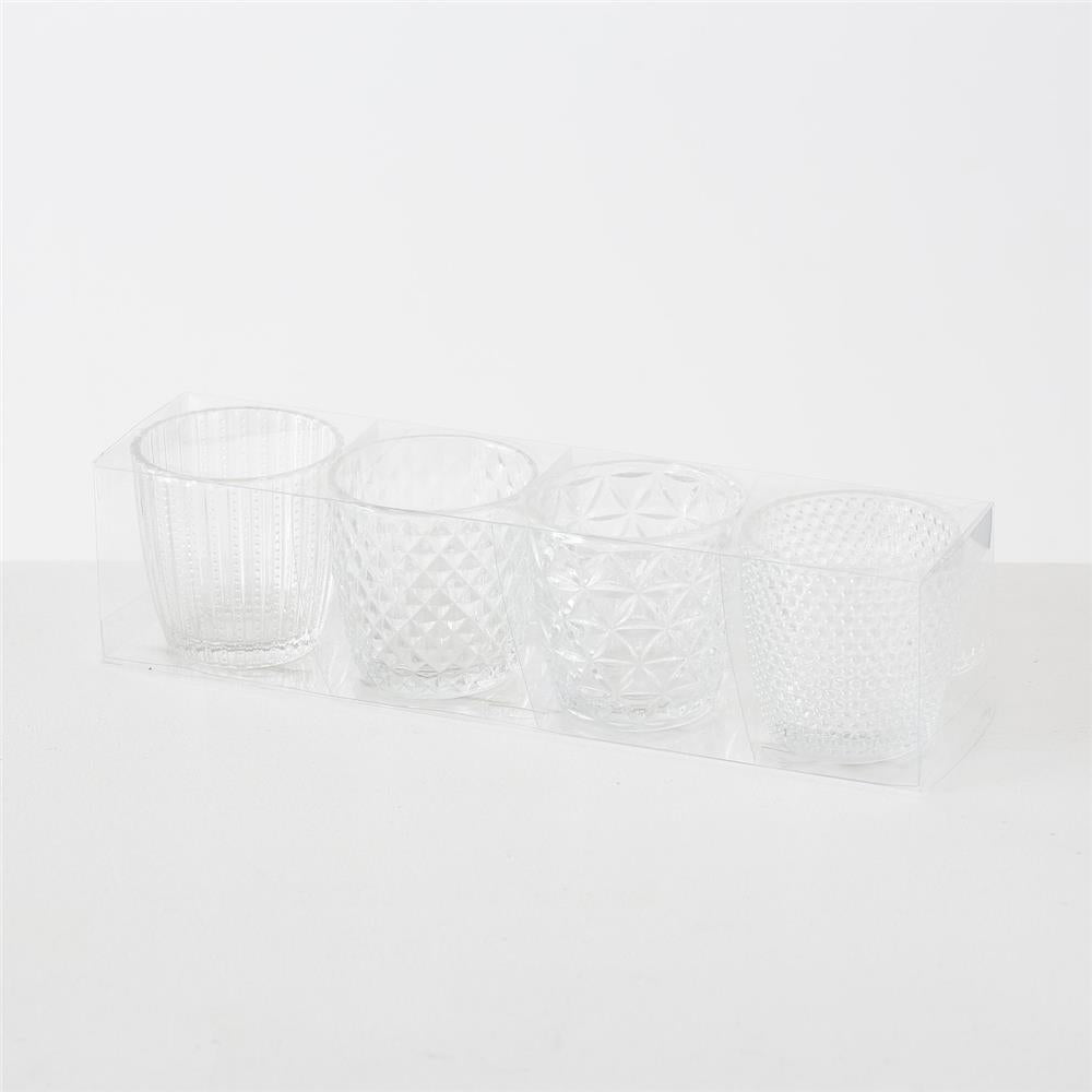 BOLTZE Windlicht Marilu 4er Set Glas Transparent Rund 7,5 x 7,5 cm