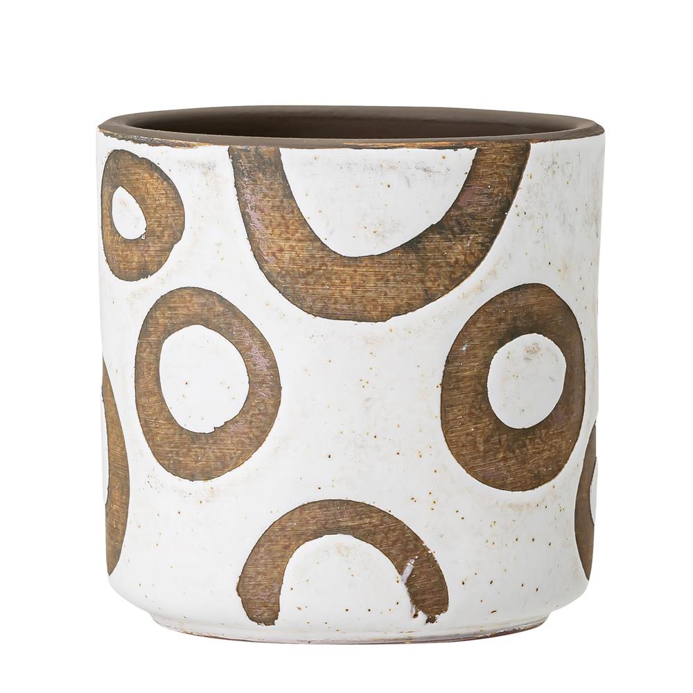 Bloomingville Avo Blumentopf 12 x 12cm Weiß Braun Kringel Terrakotta Übertopf dänisches Design
