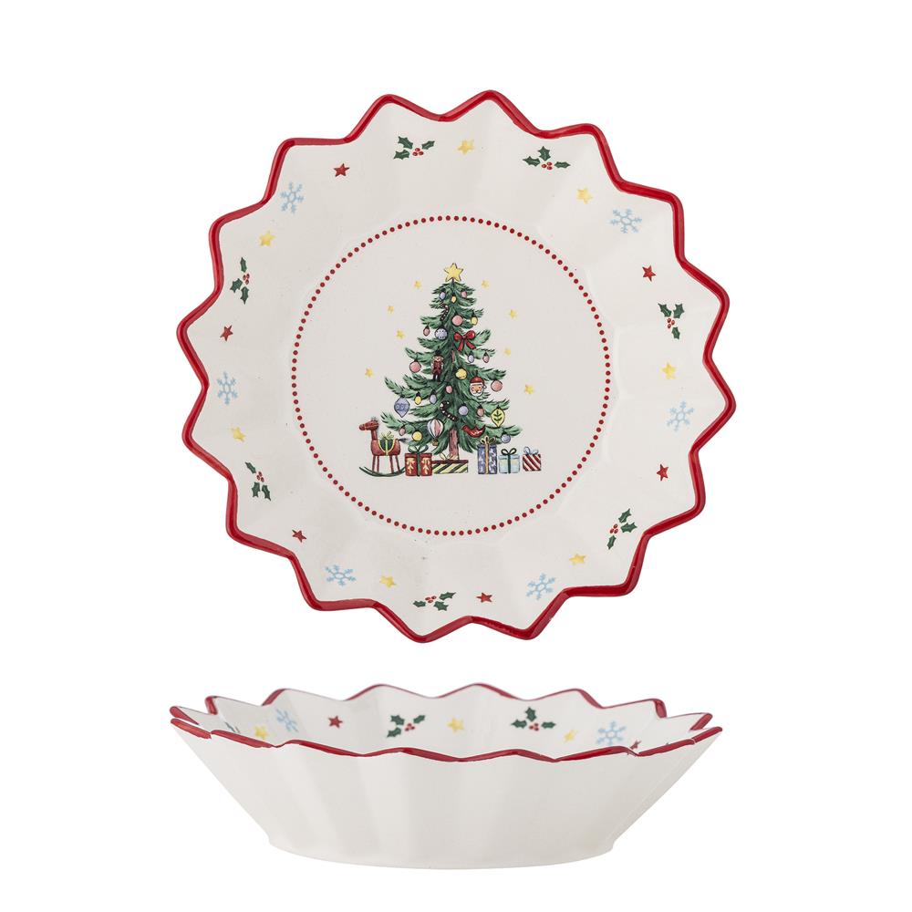 Bloomingville Naive Weihnachtsschale, Rot, Keramik 460 ml mit Tannenbaum-Motiv