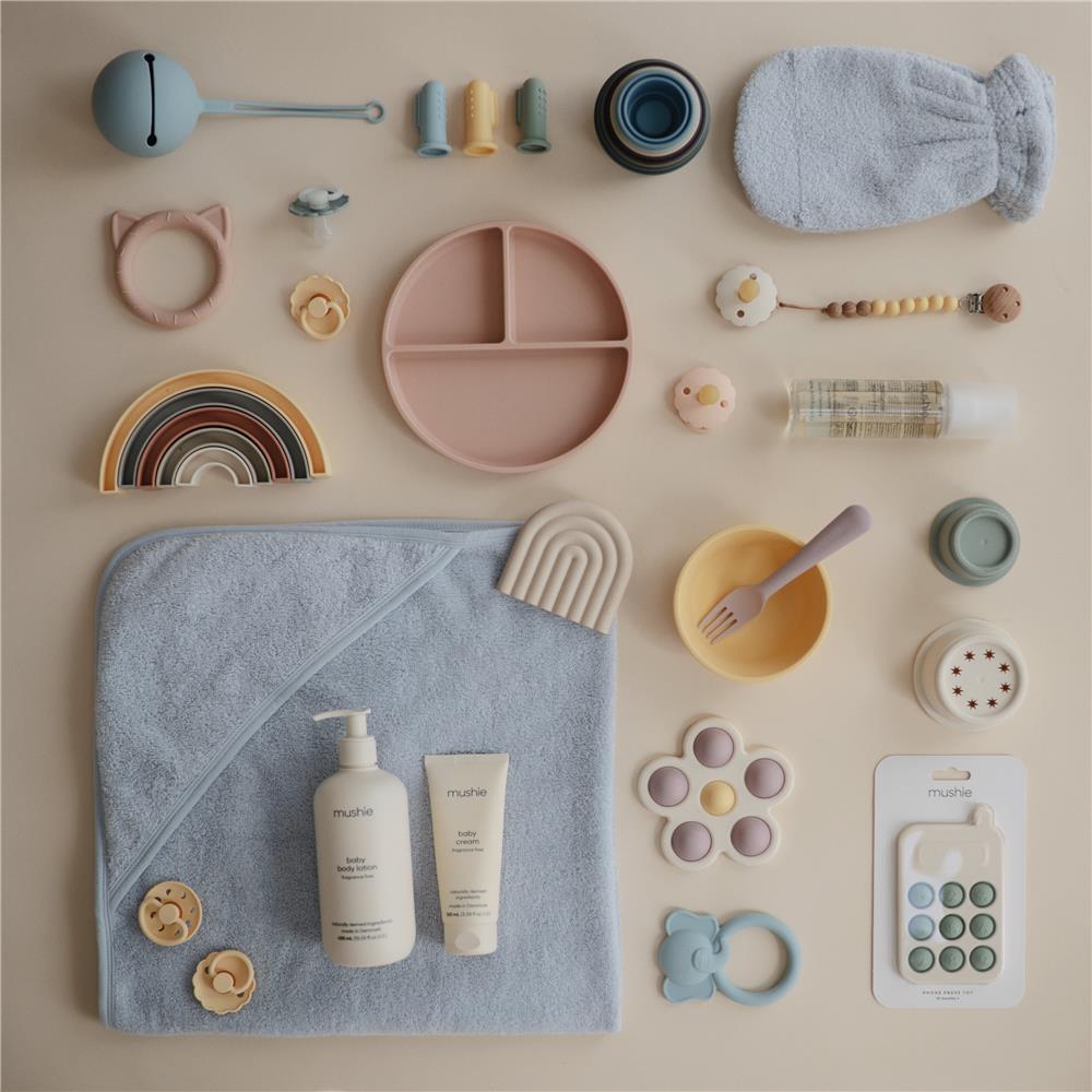 Mushie Baby-Kapuzenhandtuch, Baby Blue, aus 100% Bio-Baumwolle