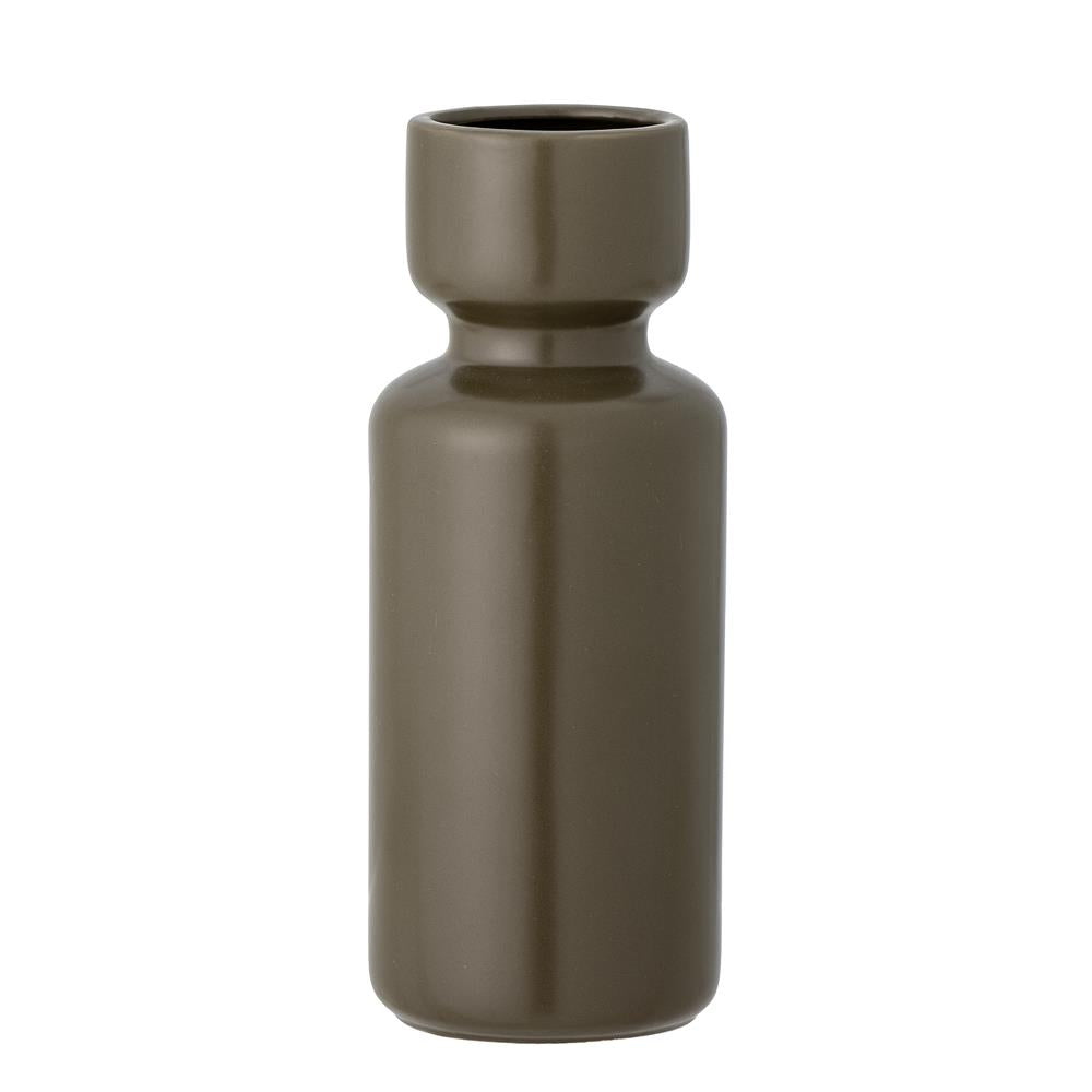 Bloomingville Ibro Vase, Grün, Steingut, 9x24 cm, gerade Form, dänisches Design