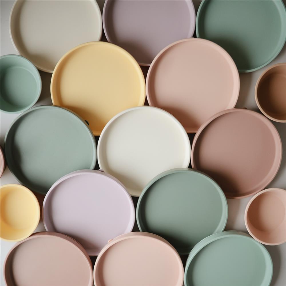 Mushie Silikon-Kinderteller, Stone, Teller mit Rutschfestem Saugnapf