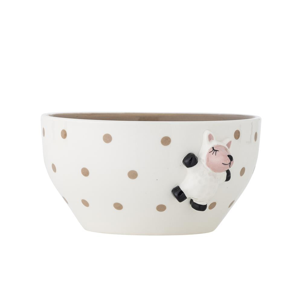 Bloomingville MINI Dolly Schale mit Schaffigur verziert, Steingut, Kinderschüssel, dänisches Design