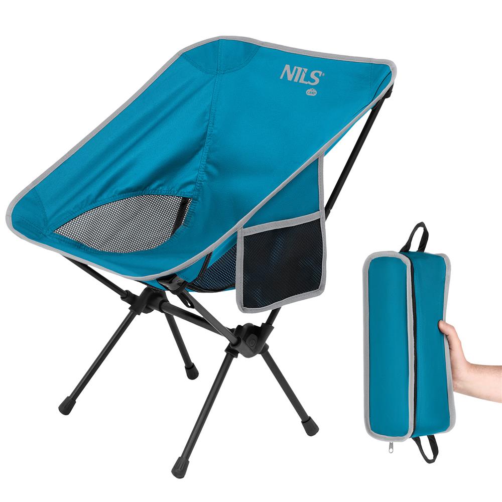 NILS CAMP ultraleichter Faltstuhl in Blau - kompakter Campingstuhl für Trekking, Angeln & Outdoor