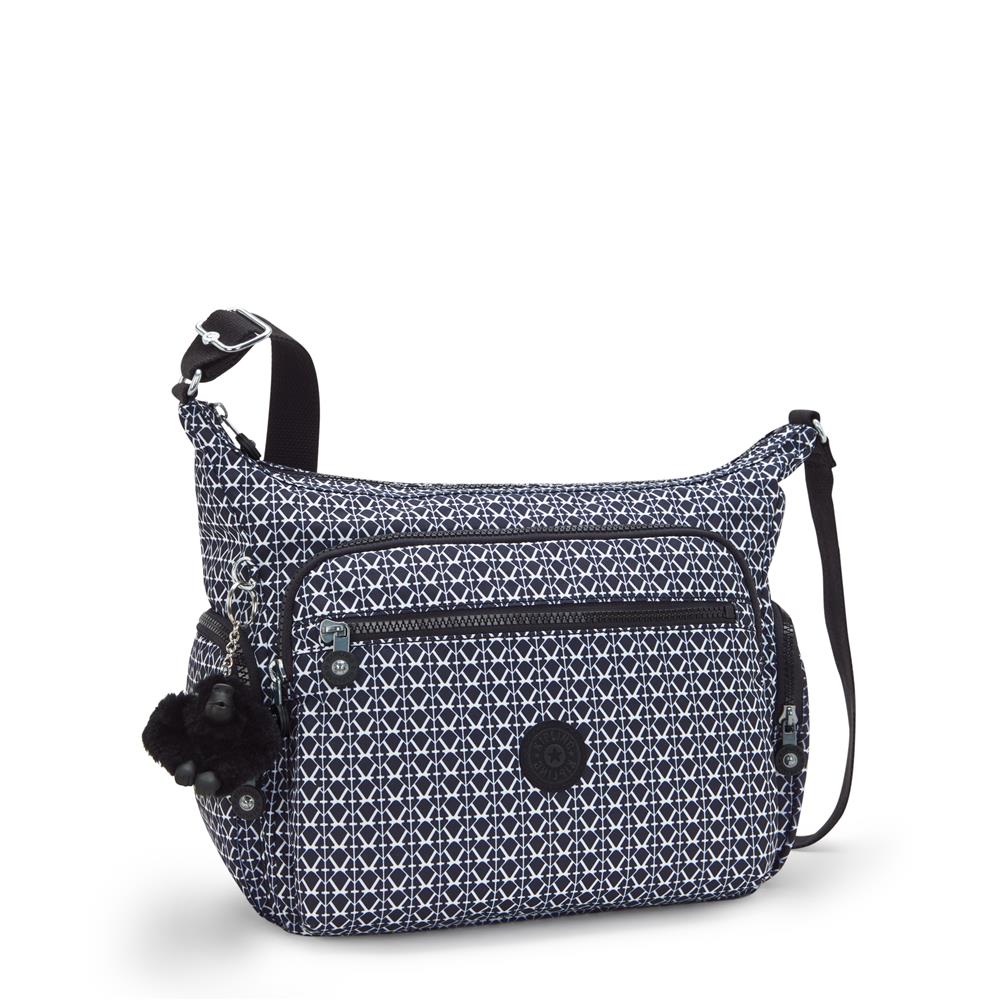 Kipling GABBIE M, Mittelgroße Umhängetasche, Signature Print (blau), Schultertasche mit Reißverschluss