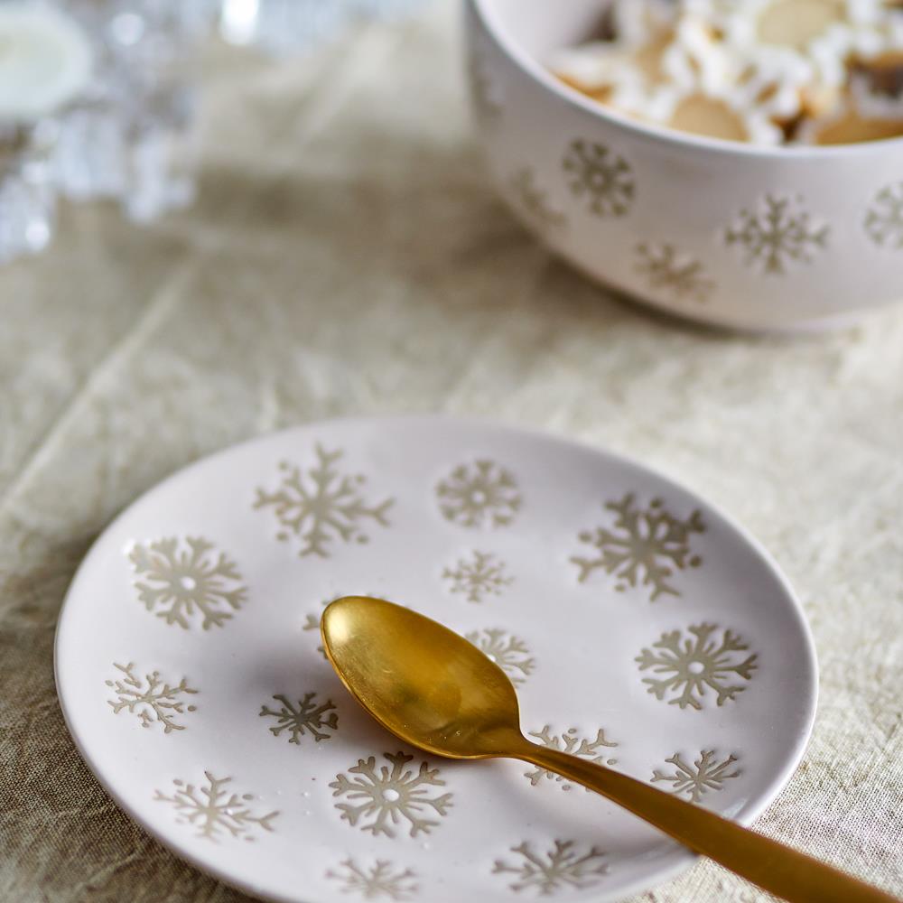 Bloomingville Snowie Teller Natur Steingut 4er Set Weihnachtsteller 15,5 cm