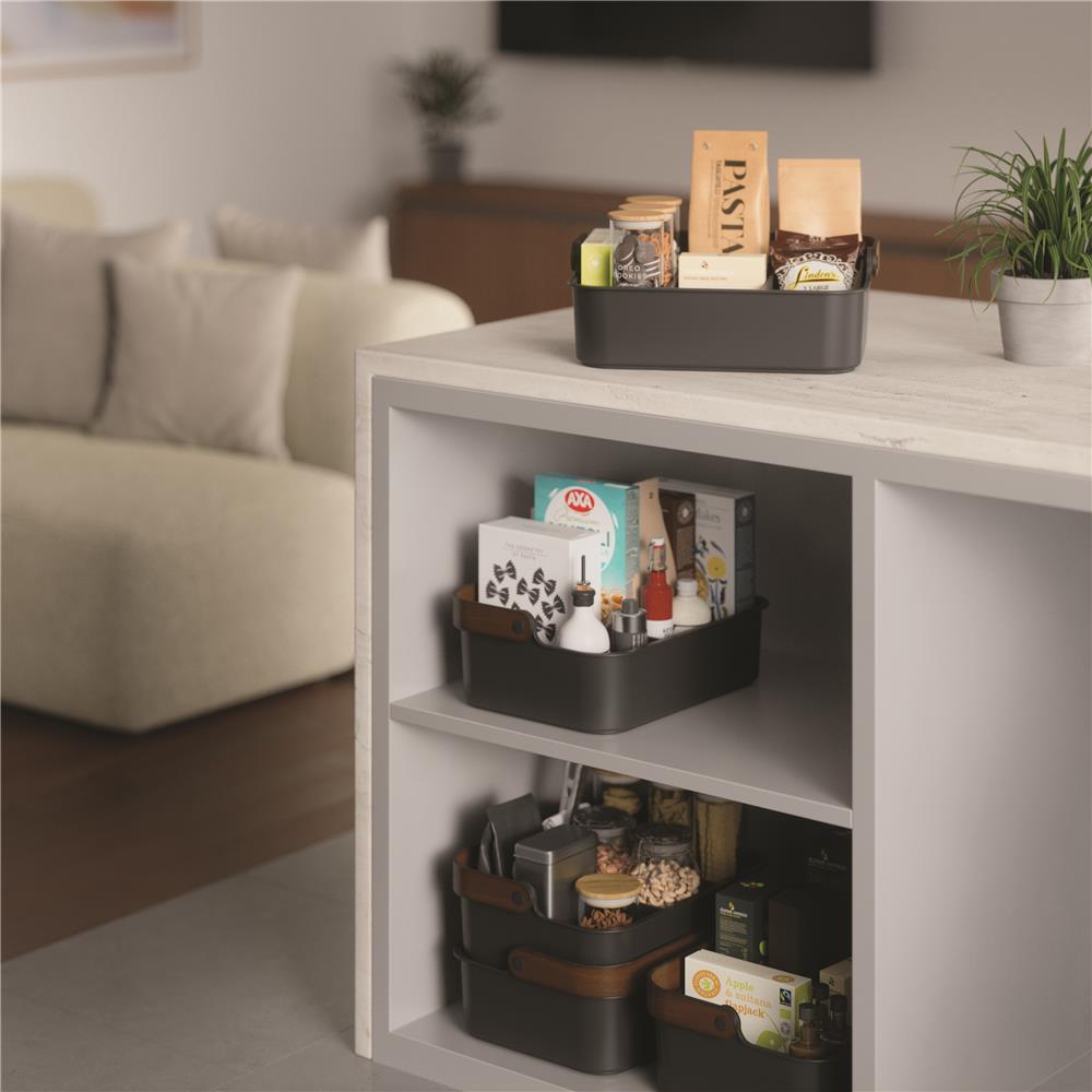 Umbra Bellwood Vorratsschrank Organizer mit 3 Fächern, großer Aufbewahrungsbehälter in Schwarz/Walnuss