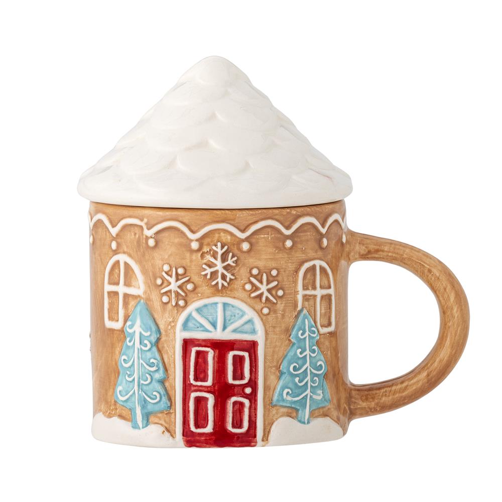 Bloomingville Ginnie Tasse mit Deckel – in Form eines Lebkuchenhauses, Weihnachten, dänisches Design