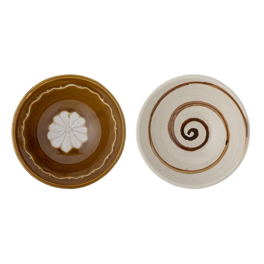 Bloomingville Heikki Schale – 2er Set kleine Steingutschalen, handbemalt in Braun, Ø 12 cm