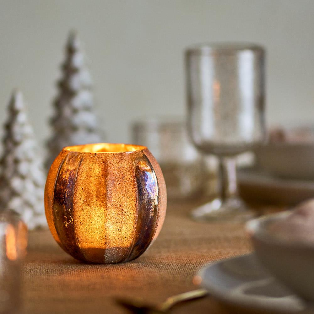 Bloomingville Felecia Teelichthalter – Gold, aus recyceltem Glas mit Glitzer und Streifen