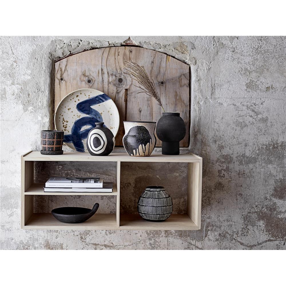 Bloomingville Nami Deko-Blumentopf mit Untertasse, Schwarz, Terrakotta, D10xH10 cm