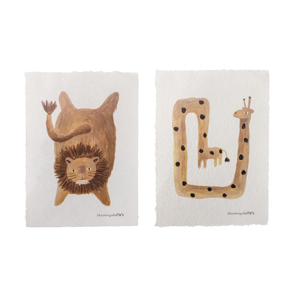 Bloomingville MINI Fritza Poster 2er Set, 25x35 cm, aus Papier mit Löwen- und Giraffen-Motiv