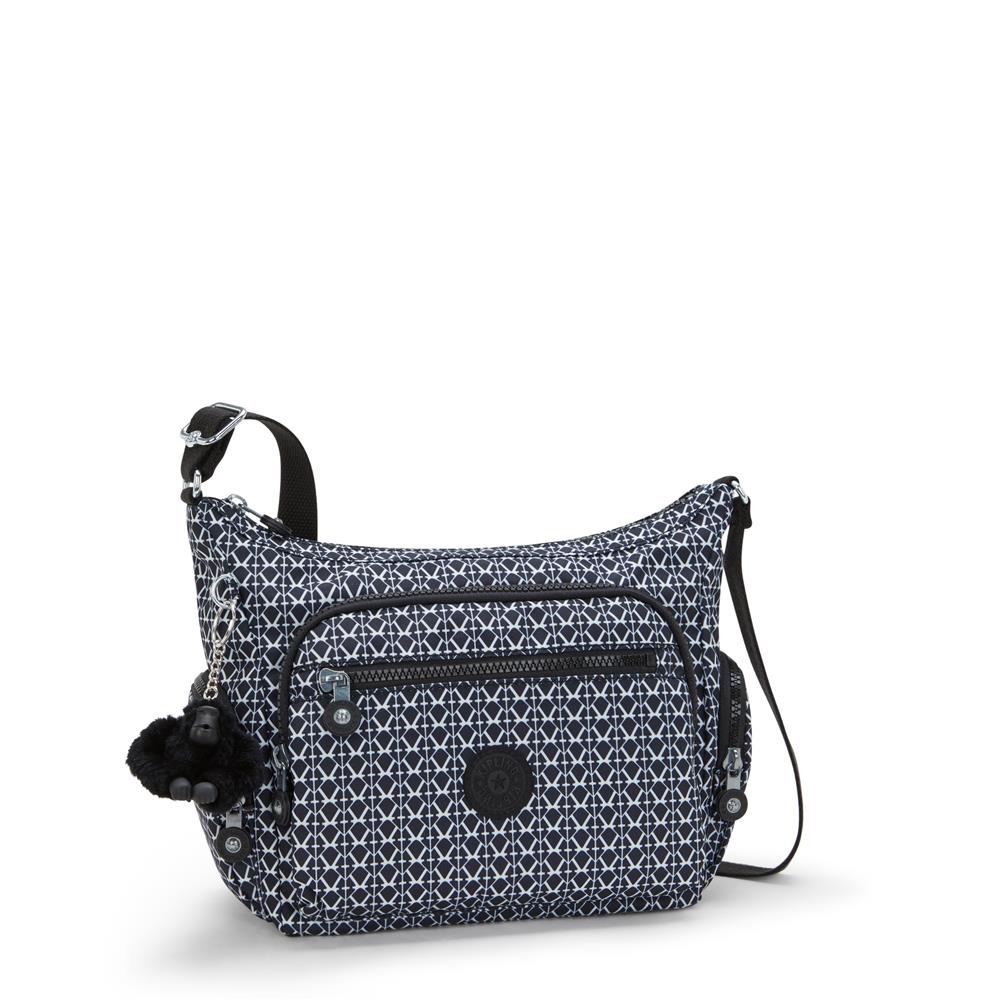 Kipling GABBIE S, Kleine Umhängetasche, Signature Print (blau), Schultertasche mit vielen Fächern