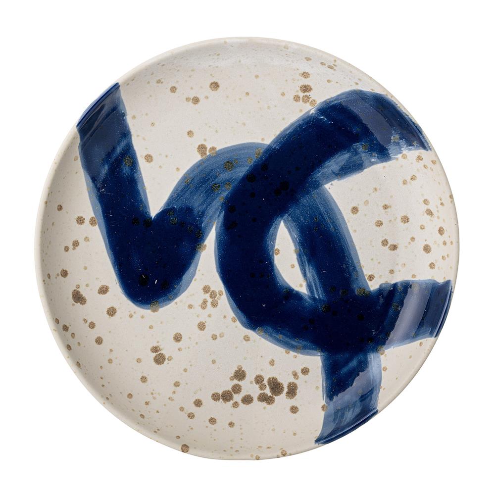 Bloomingville Ozcar Wanddekoration, blauer Steingut-Teller, nordisches Design