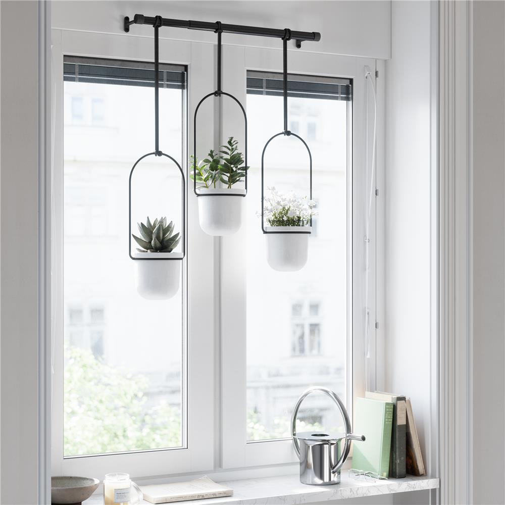Umbra Triflora Vase Hängeblumentopf Wandvase Blumenampel für Wand und Decke 3er-Set Weiß/Schwarz