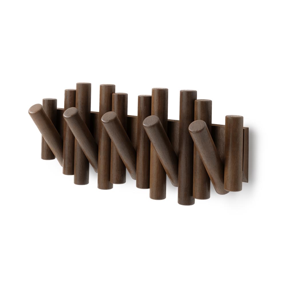 Umbra Picket - Moderne Garderobenleiste mit 5 Garderobenhaken, Walnuss Antik, aus Kiefernholz