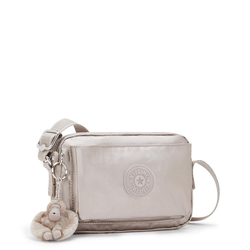 Kipling ABANU S, Kleine Umhängetasche, Metallic Glow (beige), Schultertasche mit verstellbarem Schultergurt