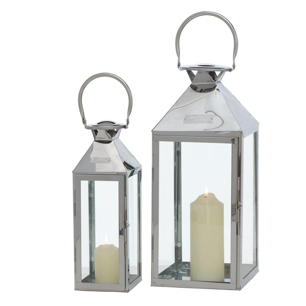 BOLTZE Laterne Jason 2er Set Silber Edelstahl Glänzend mit Henkel