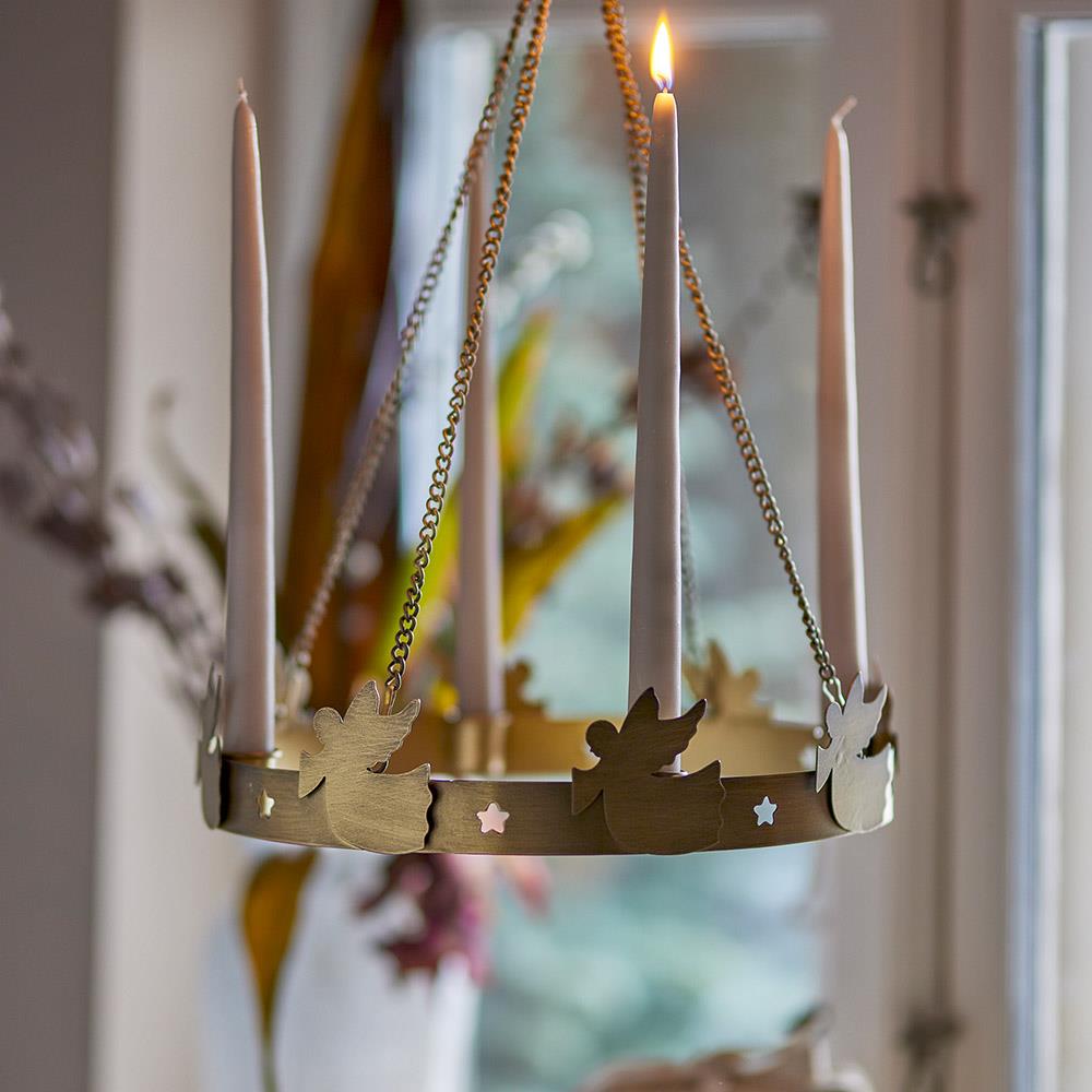 Bloomingville Elmir Adventskerzenständer – Hängender Kerzenhalter aus Metall in Gold