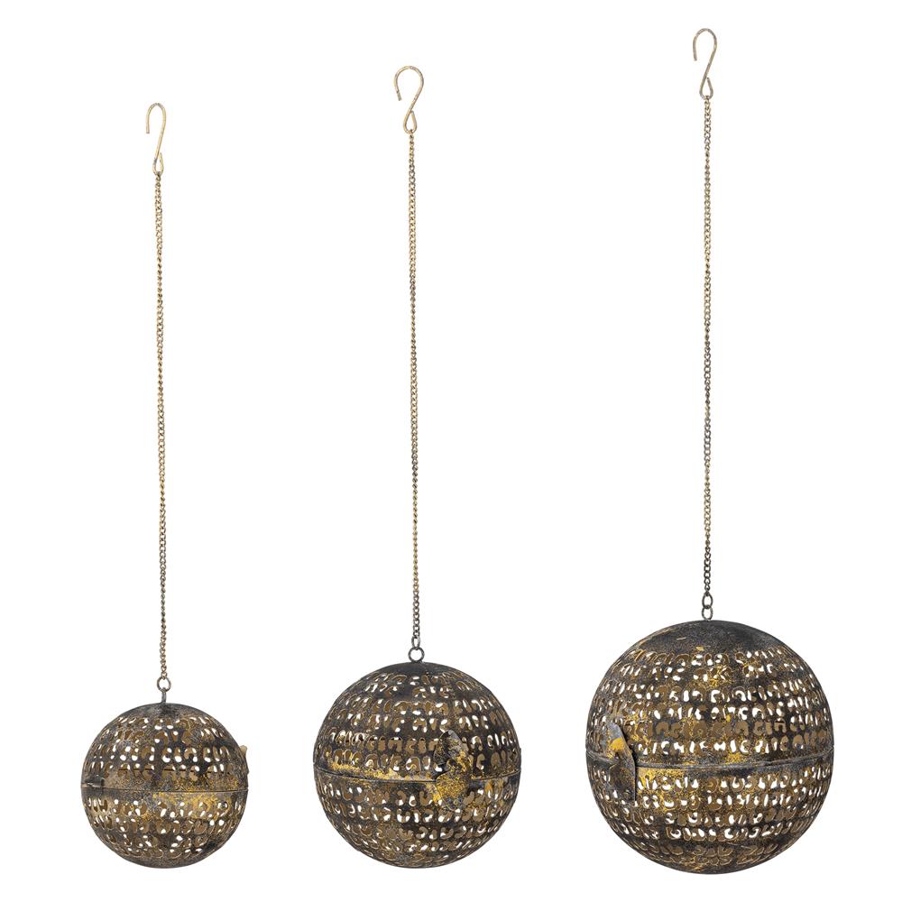 Bloomingville Lumie Deko 3er Set, Messing, Metall – handgefertigte Kugeln mit Vintage-Charme