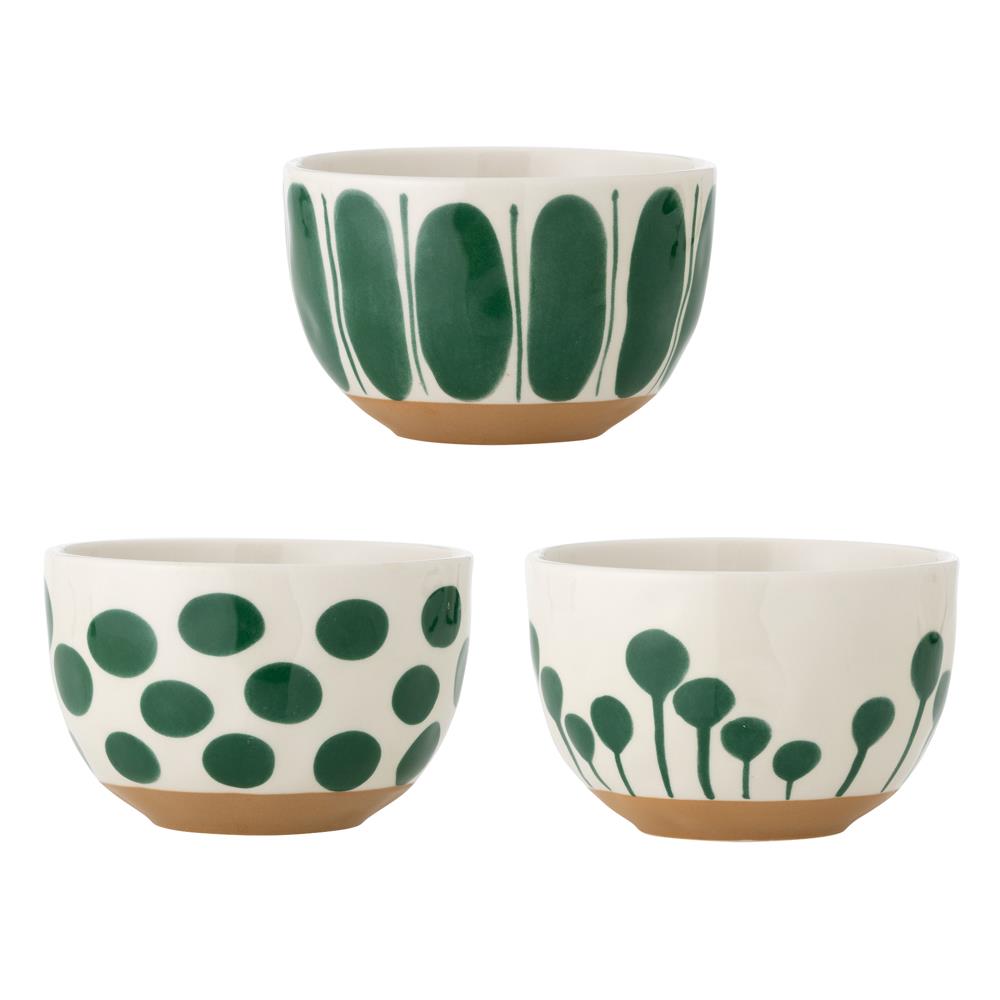 Bloomingville Linora Schalen grün Steingut 3er Set D12,5xH8 cm 580 ml